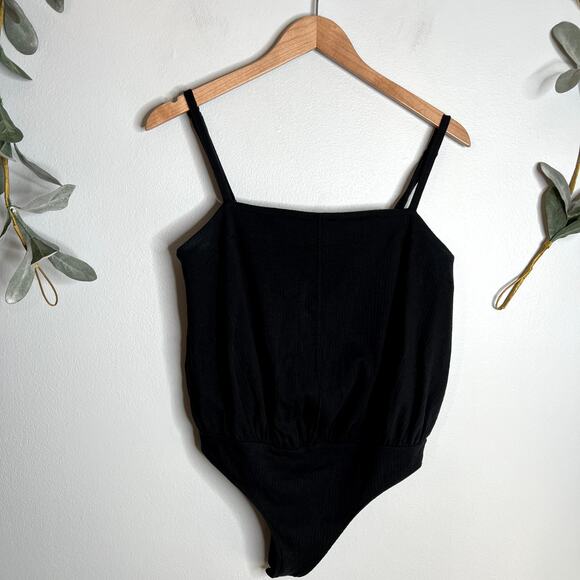 Free People Square Neck Black Tank Bodysuit LAST CALL - Picture 1 of 6